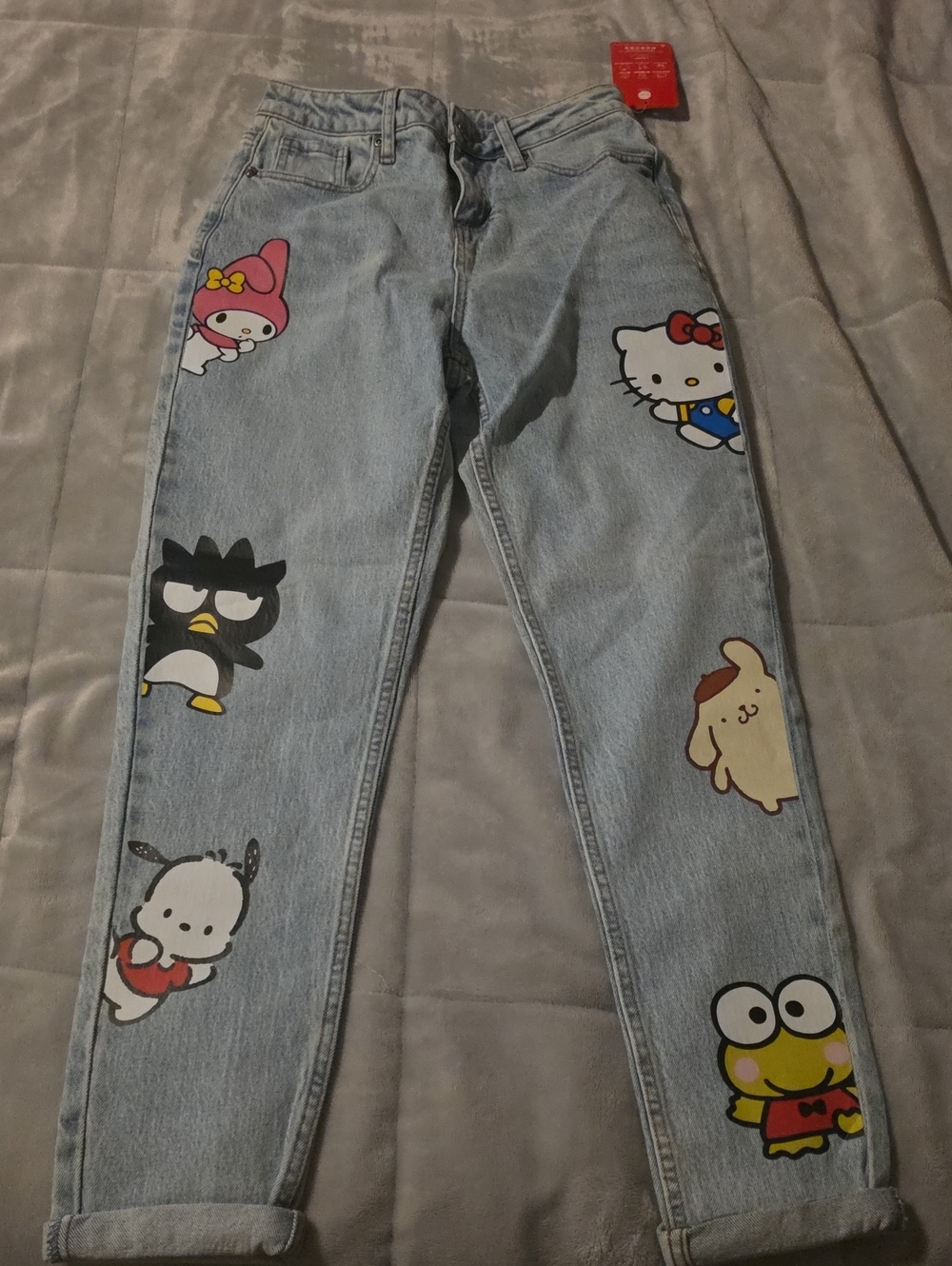 Hello Kitty Light Blue Straight Leg Jeans with Colorful Sanrio Characters